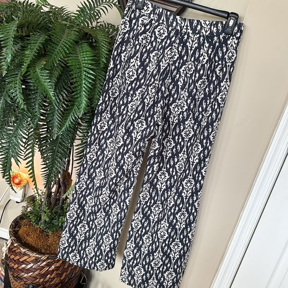 Zara Ava Pants Navy Cream Graphic Print Tribal Pattern Button Fly Boho Trousers - Picture 10 of 13